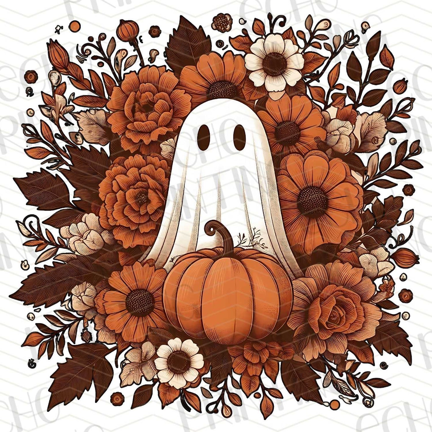 HLW 146 - AUTUMN GHOST WITH PUMPKINS AND LEAVES