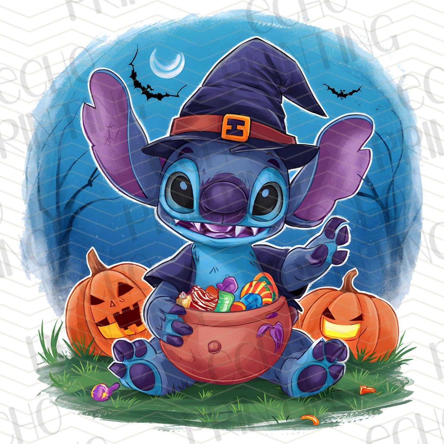 HLW 162 - BLUE ALIEN WITCH WITH CANDY BASKET AND MOON