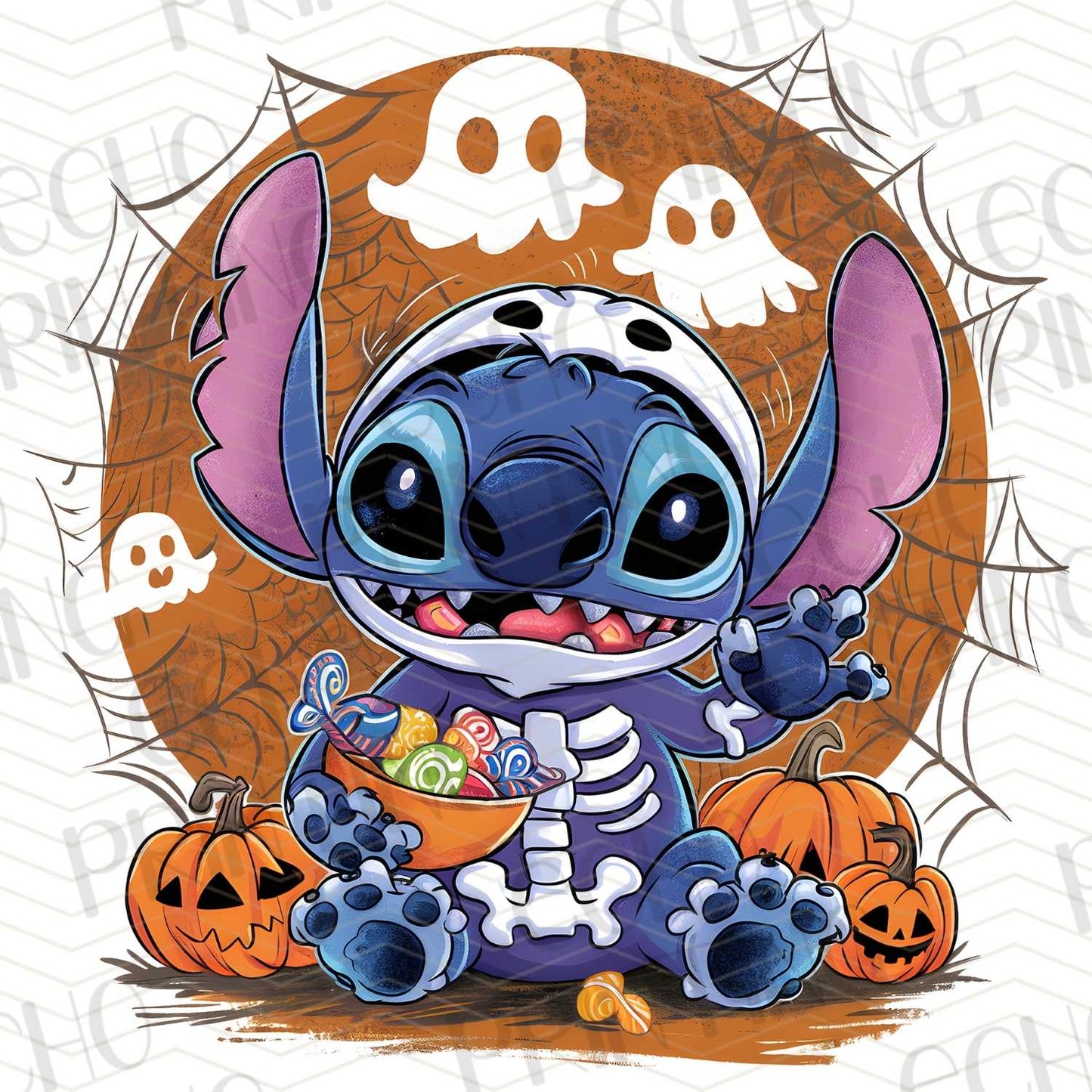 HLW 164 - SKELETON SUIT BLUE ALIEN WITH SPOOKY BACKDROP