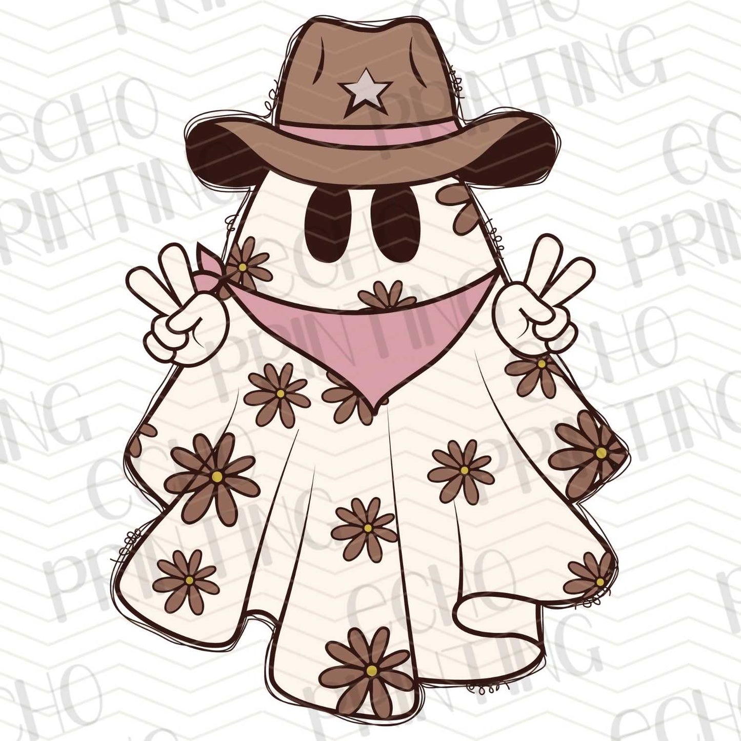HLW 170 - COWGIRL GHOST IN FLORAL OUTFIT PEACE SIGNS