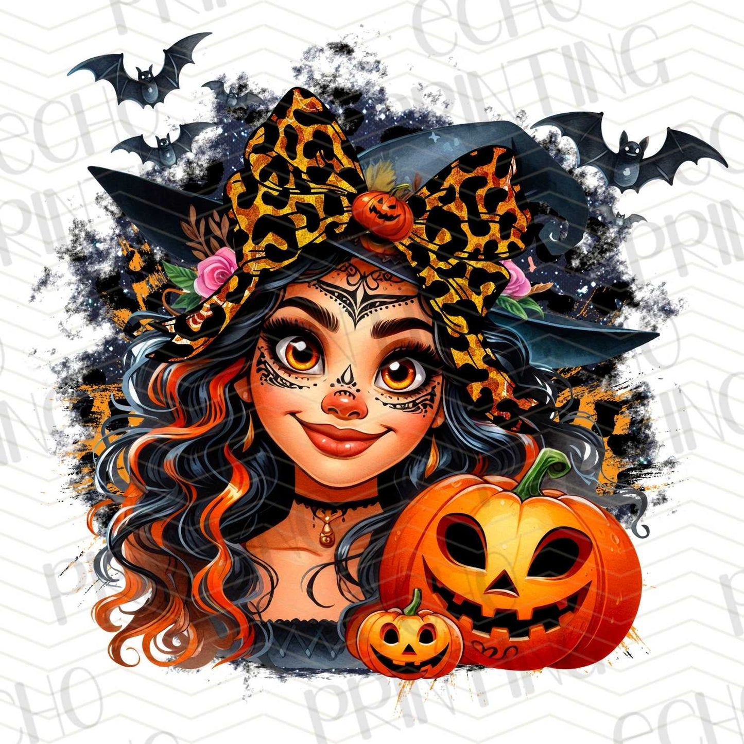 HLW 264 - WITCH WITH PUMPKIN AND BATS