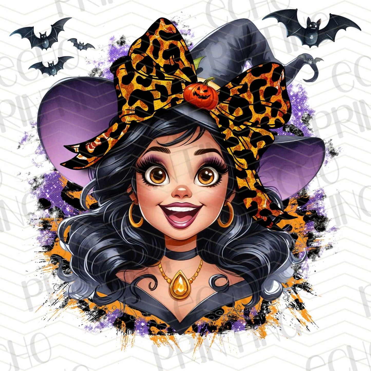HLW 366 – HALLOWEEN FAIRY GIRL WITH LEOPARD BOW AND WITCH HAT