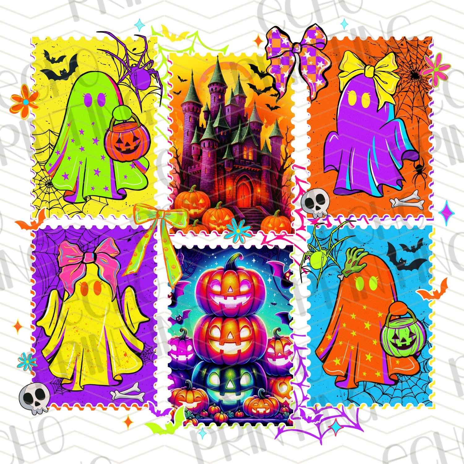 HLW 622 – NEON STAMP GHOSTS & MONSTERS – ECHO PRINTING