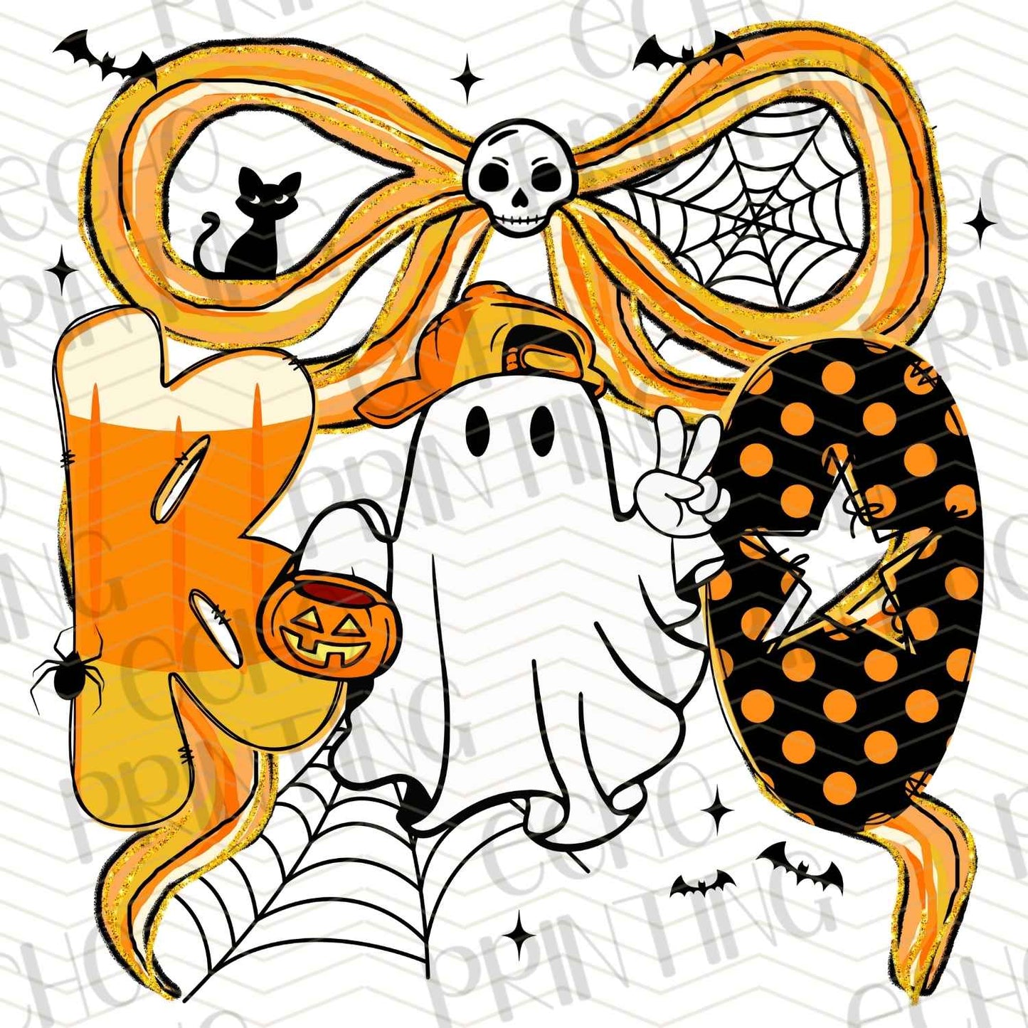 HLW 749 – ORANGE POLKA DOT BOW GHOST