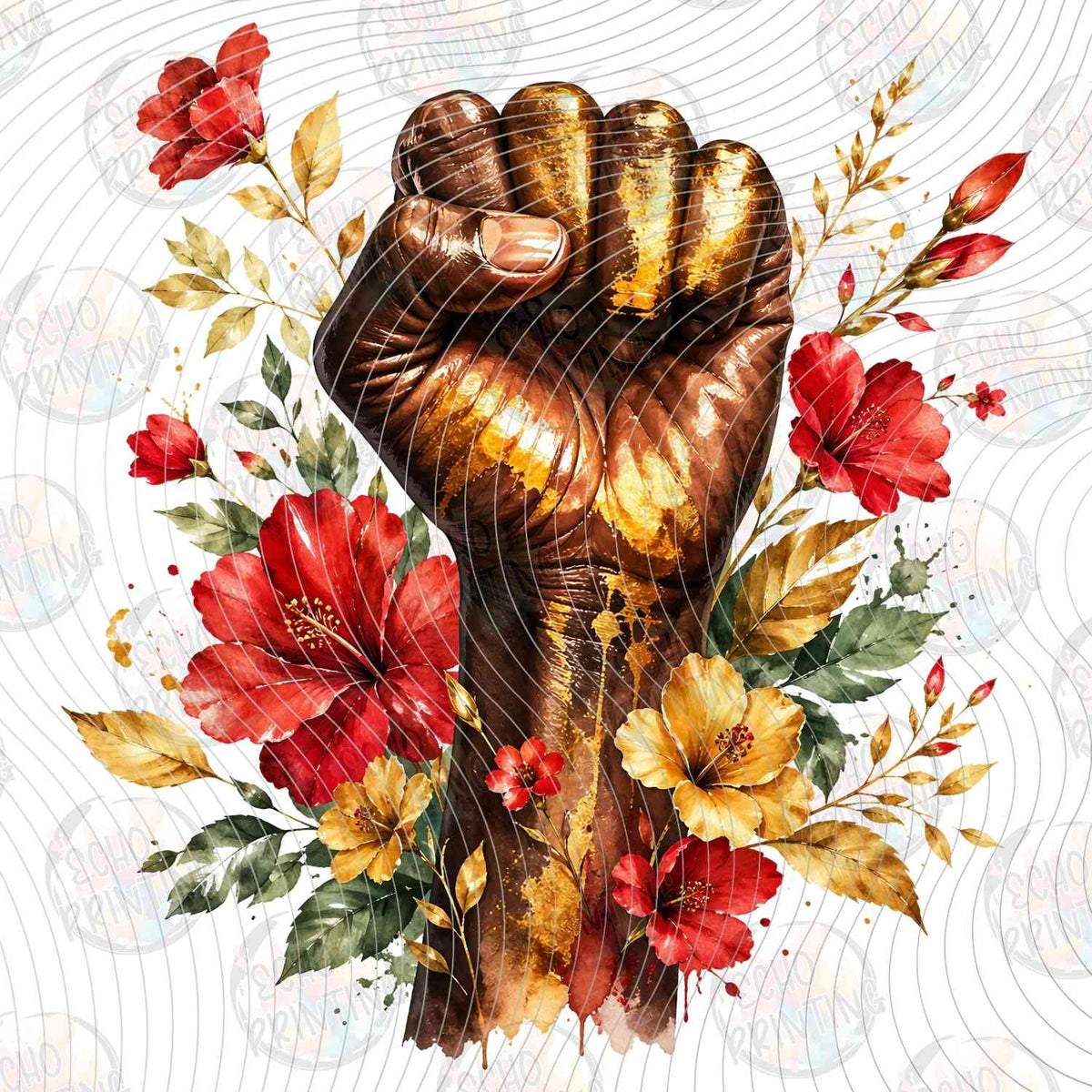 JNTHG 47 - RAISED FIST WITH RED FLOWERS
