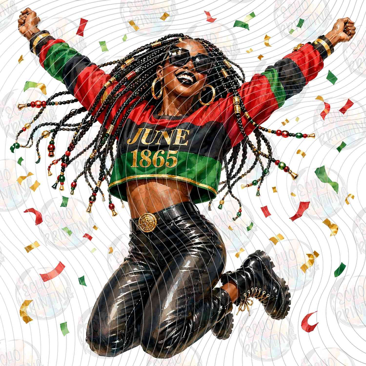 JNTHG 72 - WOMAN JUMPING IN PAN AFRICAN CLOTHING