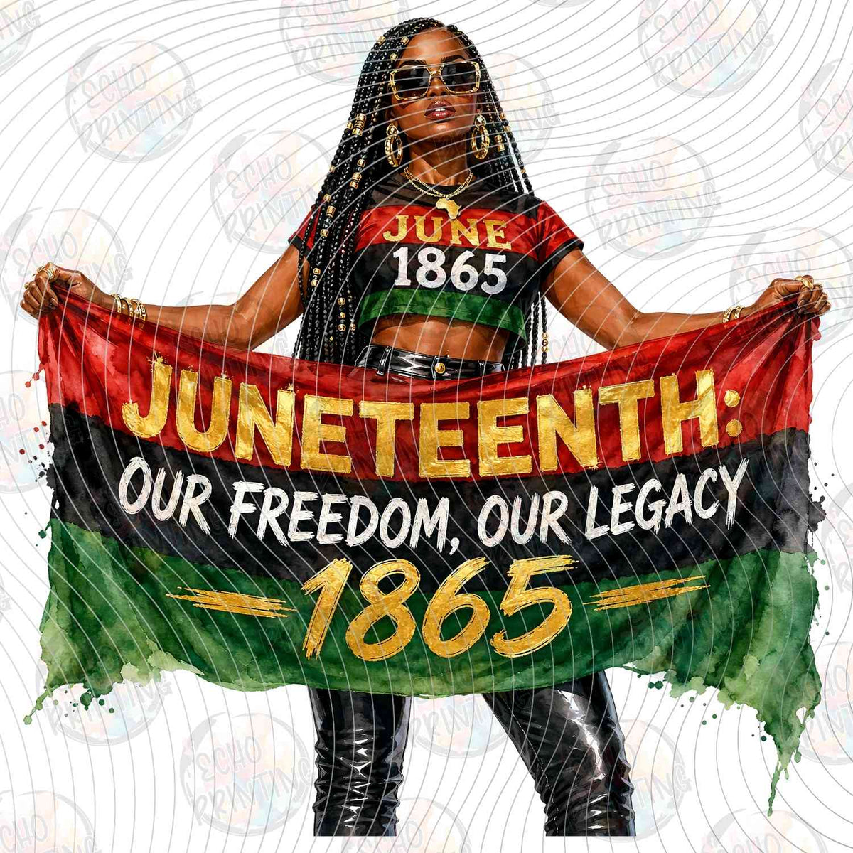 JNTHG 74 - WOMAN HOLDING JUNETEENTH BANNER