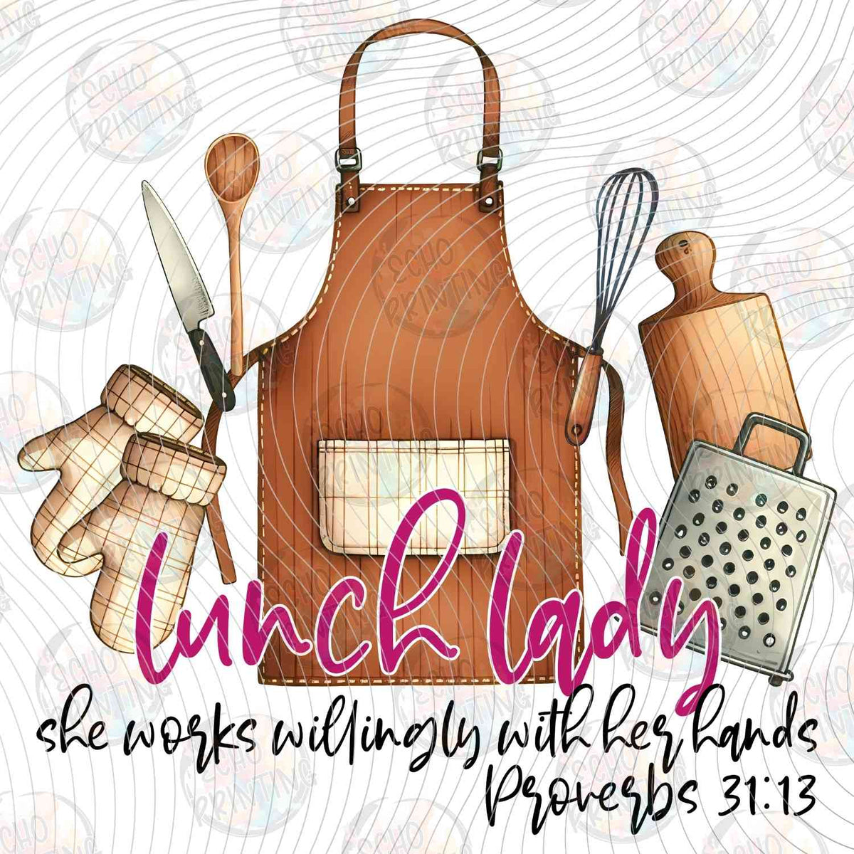 LNDG 18 - LUNCH LADY APRON AND UTENSILS