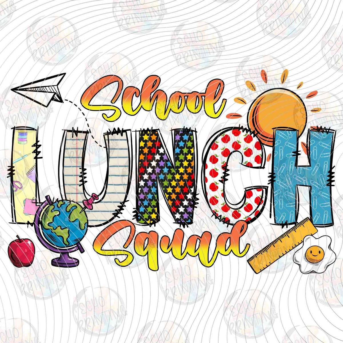 LNDG 25 - SCHOOL LUNCH SQUAD COLORFUL LETTERS