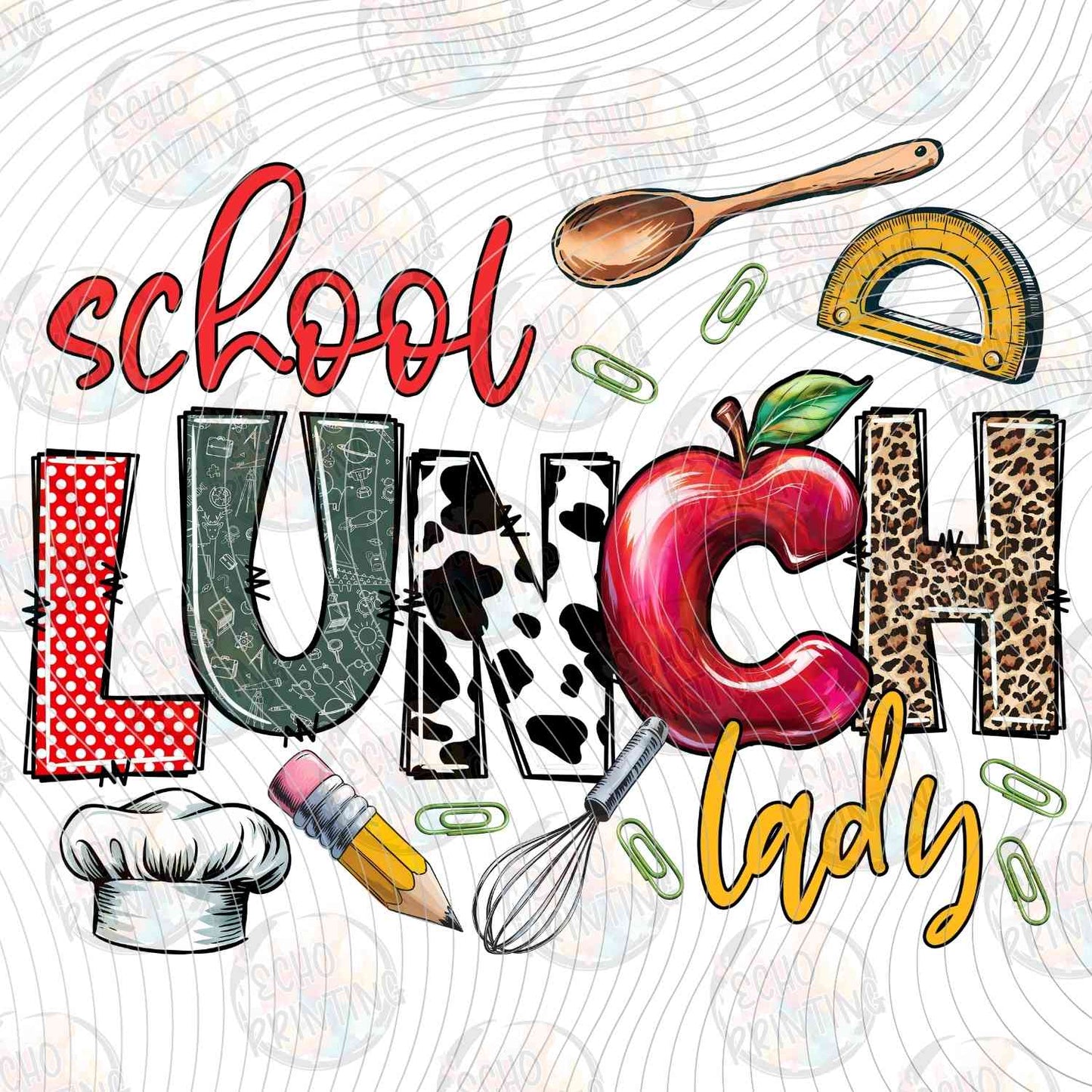 LNDG 44 - SCHOOL LUNCH LADY WITH RED APPLE