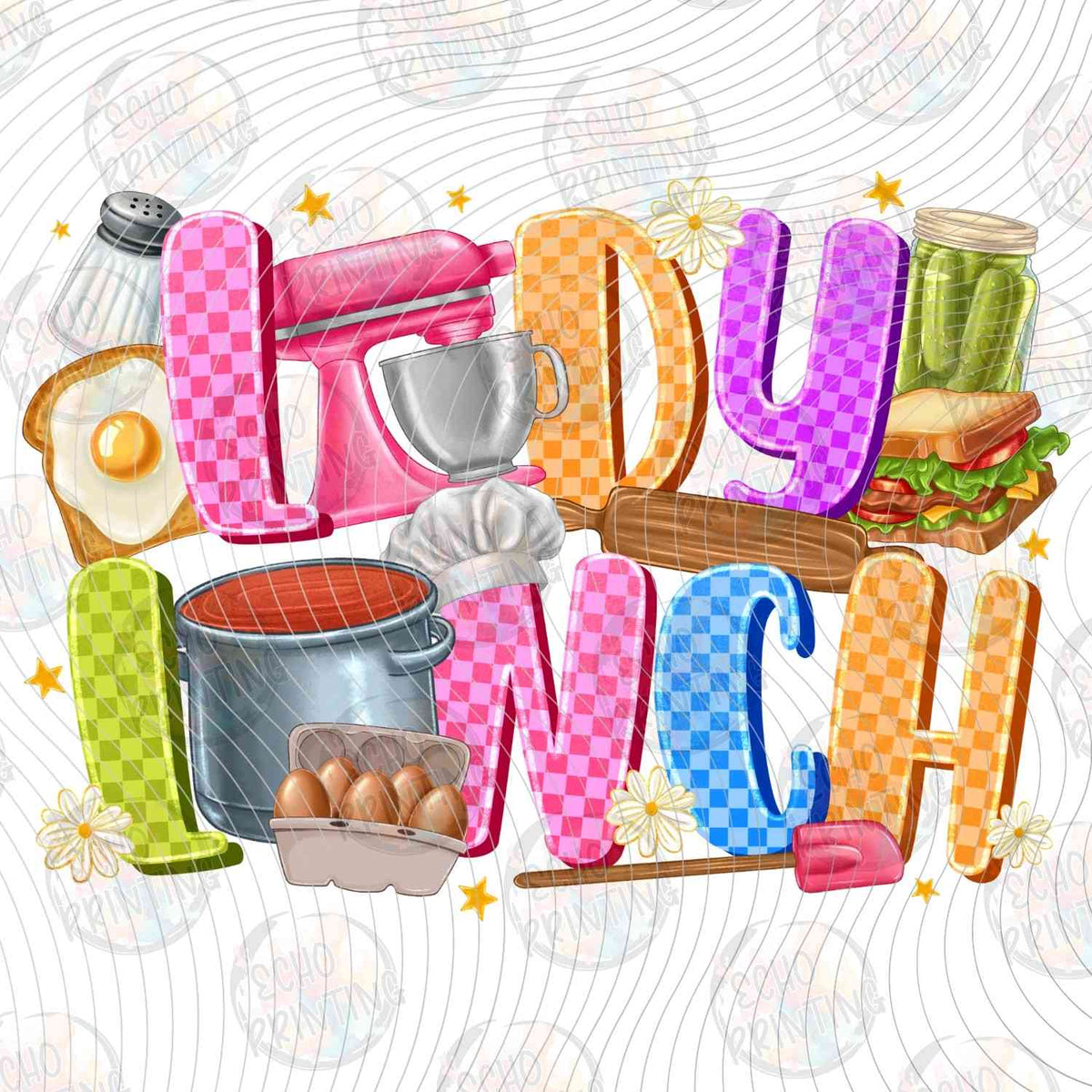 LNDG 63 - LUNCH LADY COLORFUL RETRO LETTERS