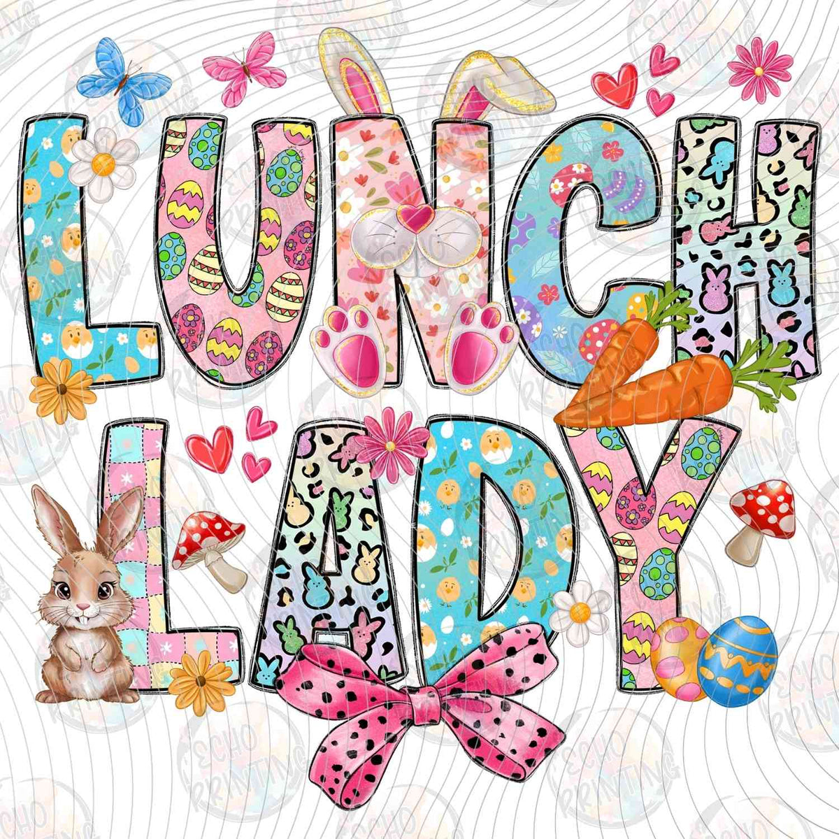 LNDG 65 - LUNCH LADY SPRING PASTEL LETTERS WITH BUNNY EARS