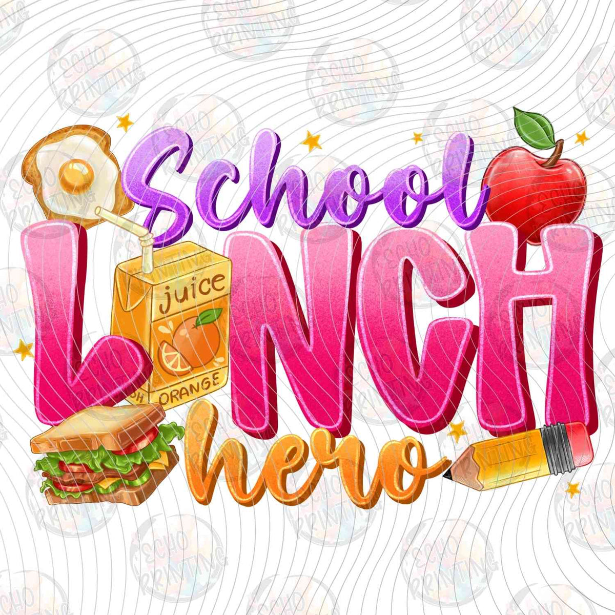 LNDG 66 - SCHOOL LUNCH HERO PINK TEXT APPLE