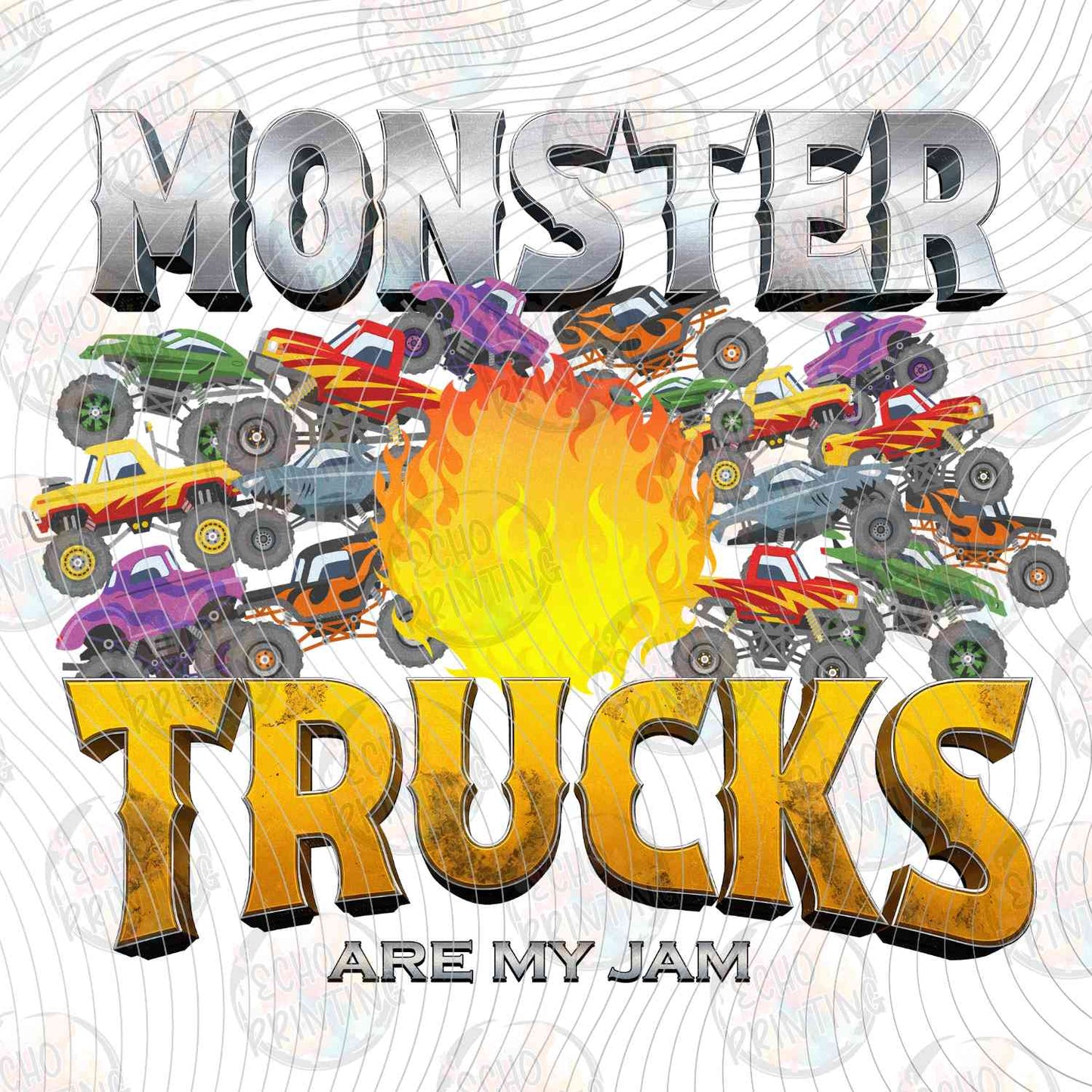 MRJ 28 - MONSTER TRUCKS ARE MY JAM YELLOW AND PURPLE
