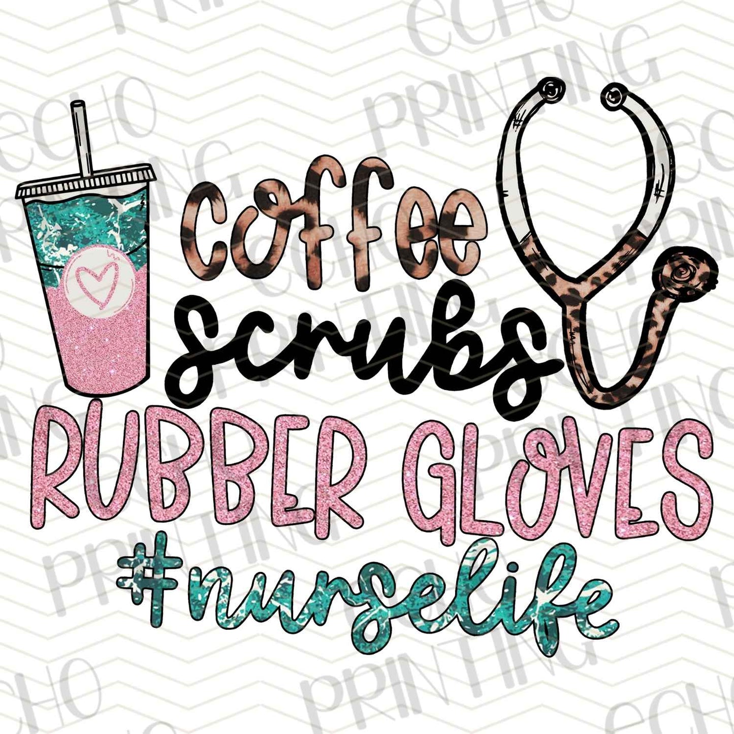 NRS 159 - COFFEE SCRUB RUBBER GLOVES NURSE LIFE
