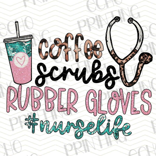 NRS 159 - COFFEE SCRUB RUBBER GLOVES NURSE LIFE