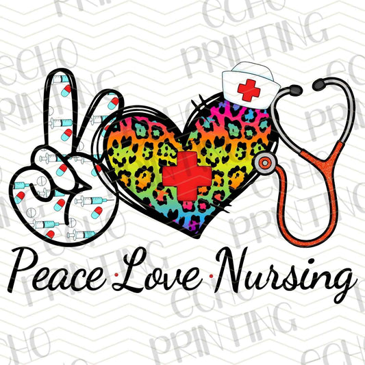 NRS 225 - PEACE LOVE NURSING LEOPARD HEART