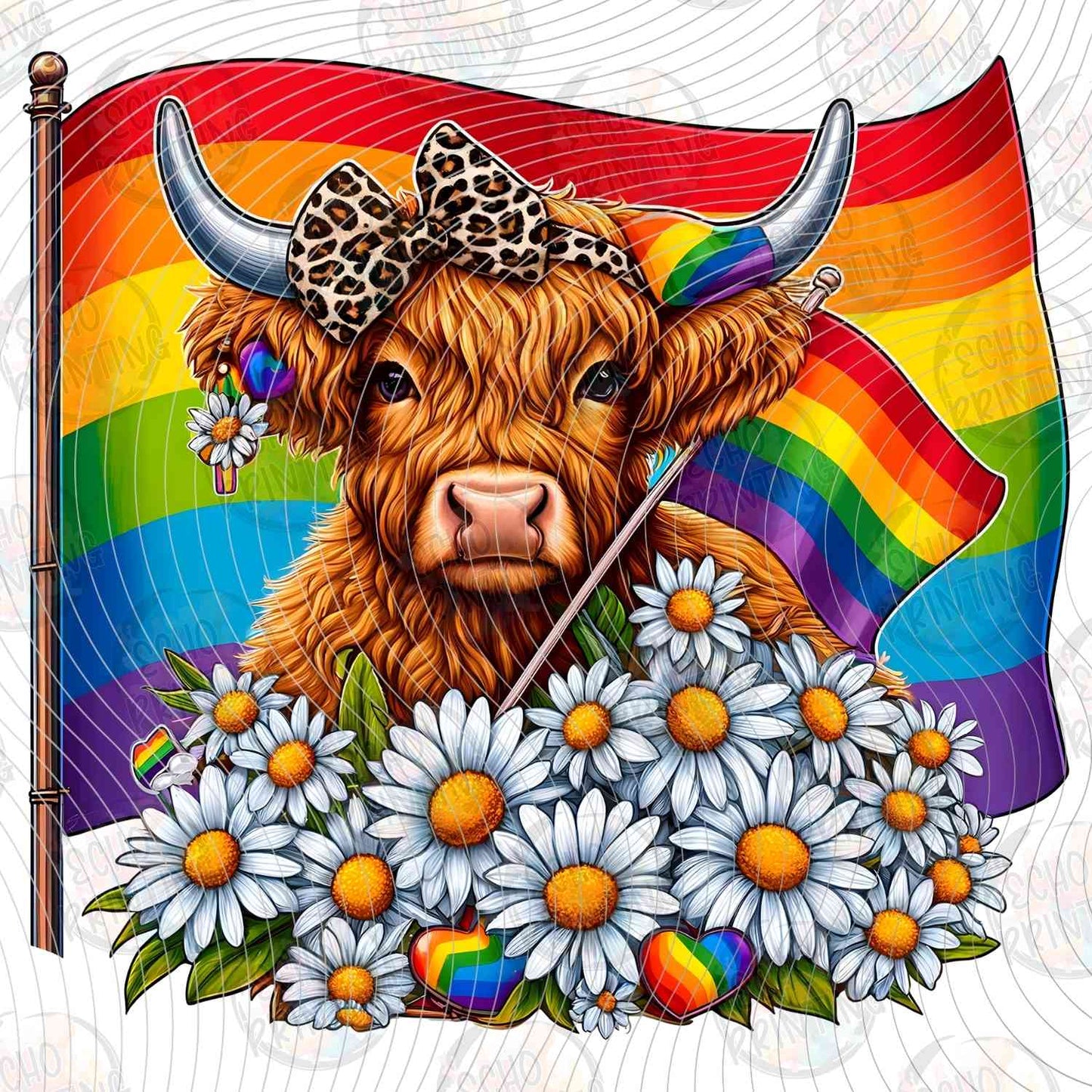 PRDG 11 - HIGHLAND COW WITH RAINBOW FLAG