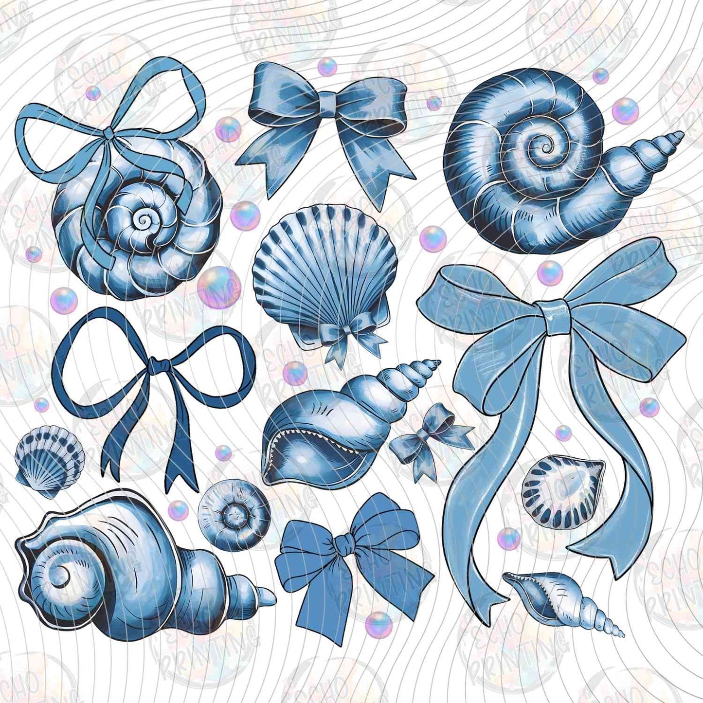 SMRG 613 - COASTAL BLUE SHELL AND BOW PATTERN