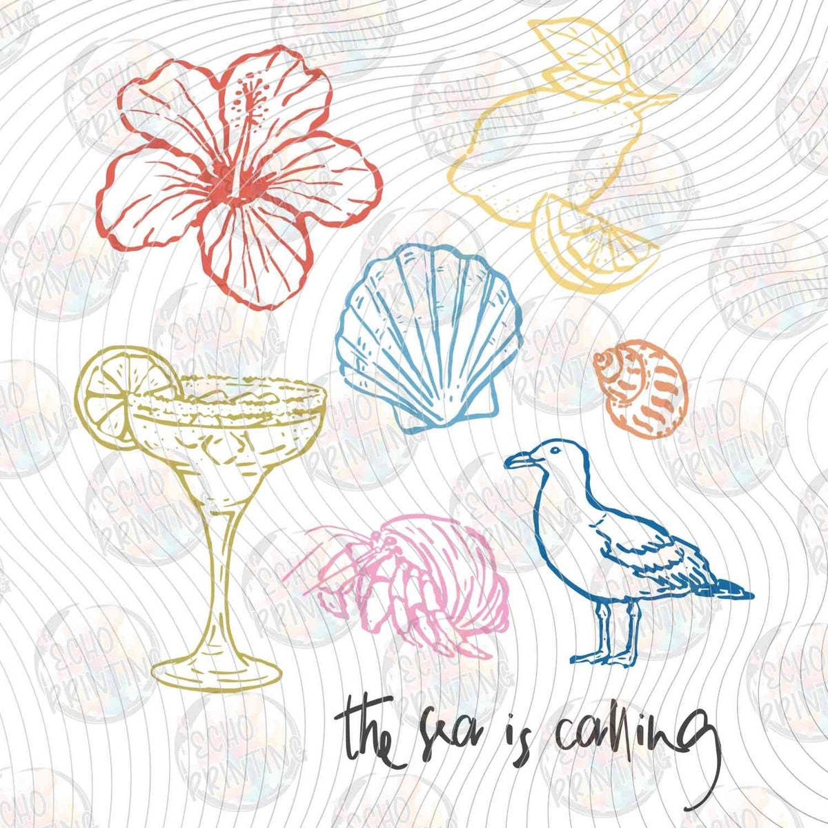 SMRG 763 - SKETCHED SEASHELLS AND COCKTAIL