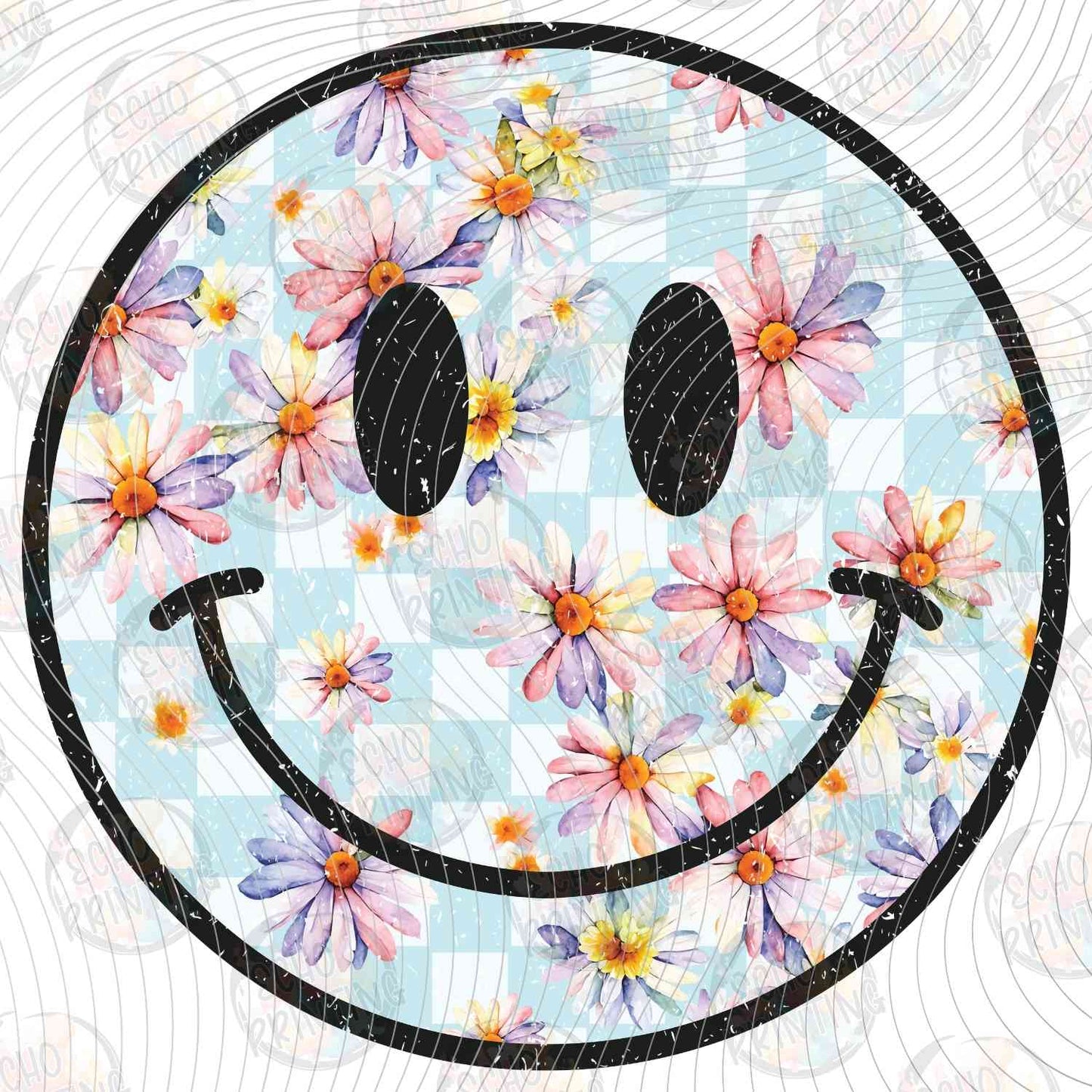 SMRG 886 - SMILEY FACE WITH CHECKERBOARD AND FLOWERS
