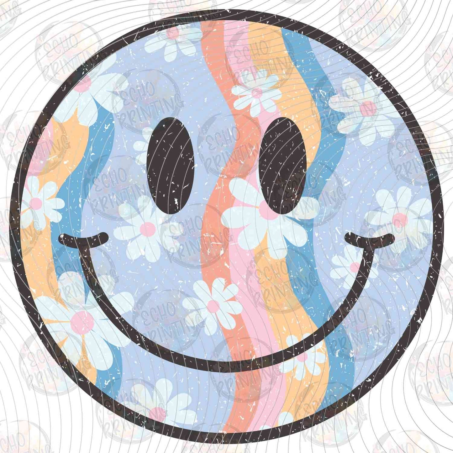SMRG 887 - SMILEY FACE WITH PINK AND BLUE WAVES AND FLOWERS