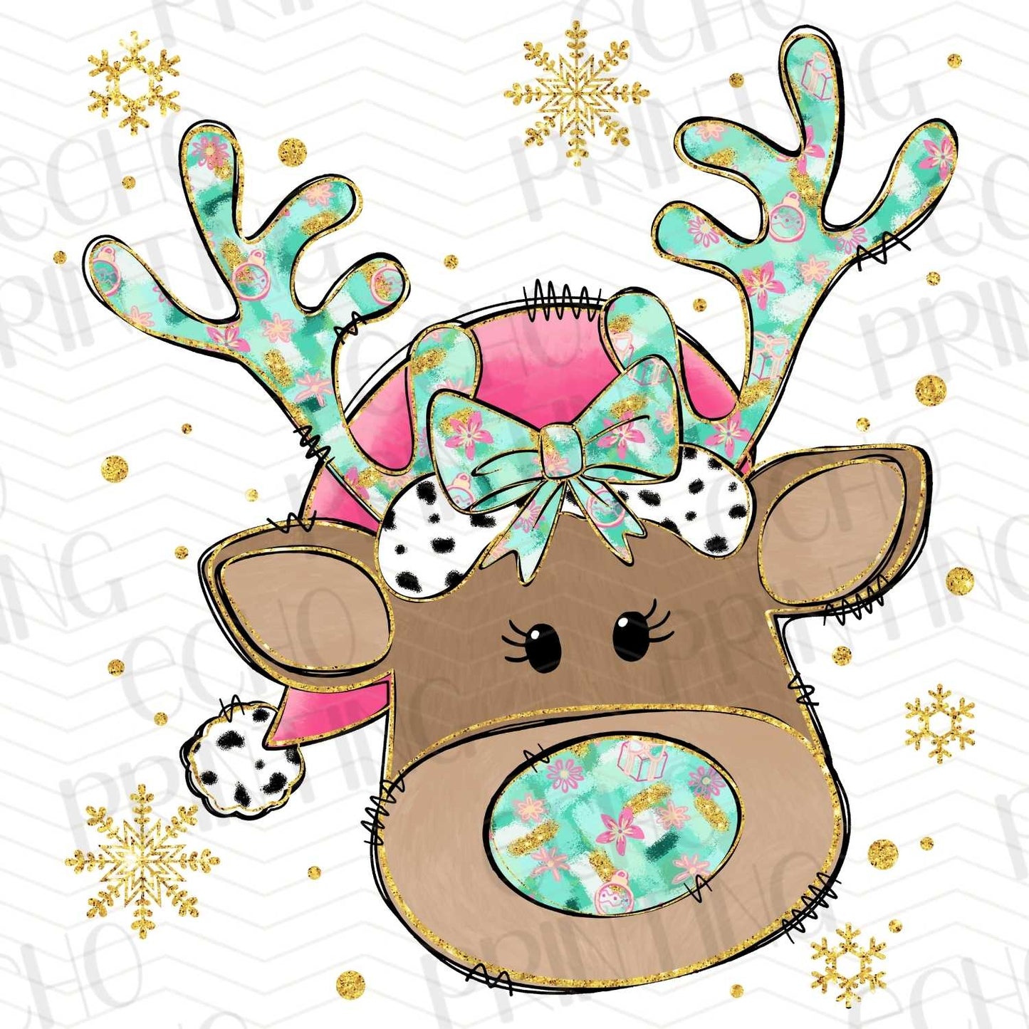 WNXM 26 – CUTE REINDEER FACE WITH BOW AND SNOW
