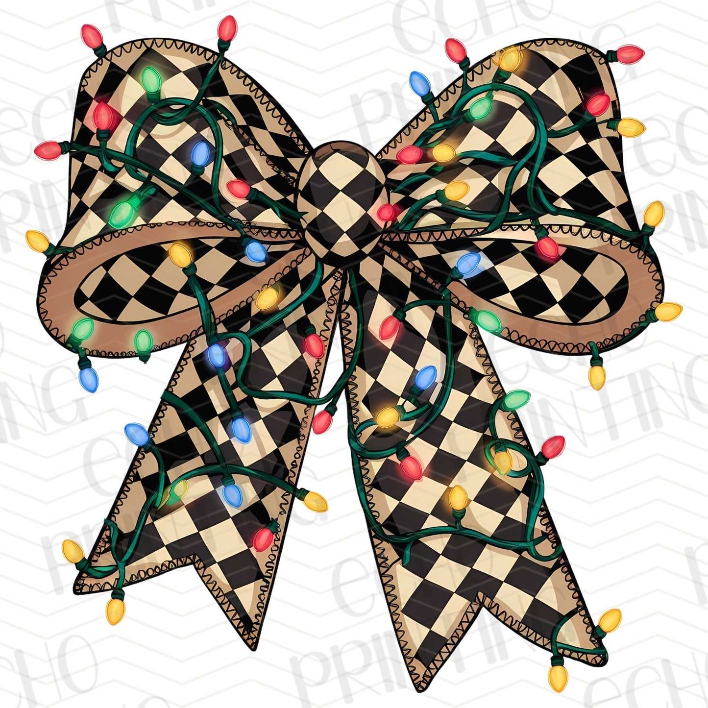 WNXM 54 – CHECKERED HOLIDAY BOW WITH LIGHT STRING