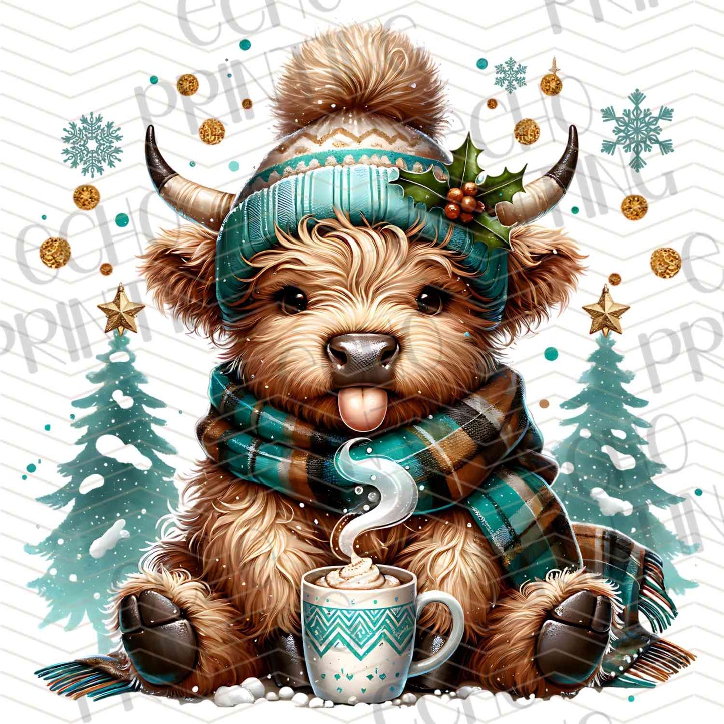WNXM 586 – HIGHLAND COW BLUE SCARF CHRISTMAS