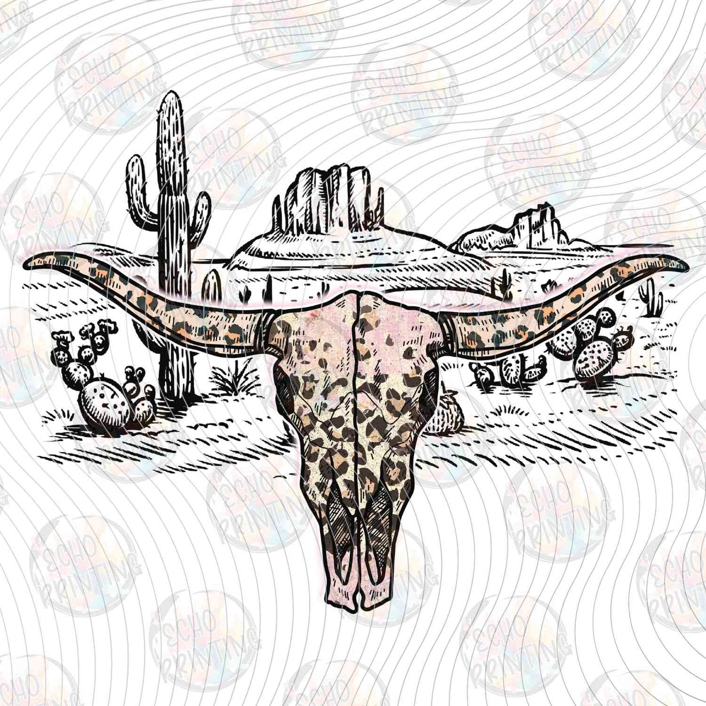 WSTNG 255 - WESTERN LANDSCAPE WITH BULL SKULL