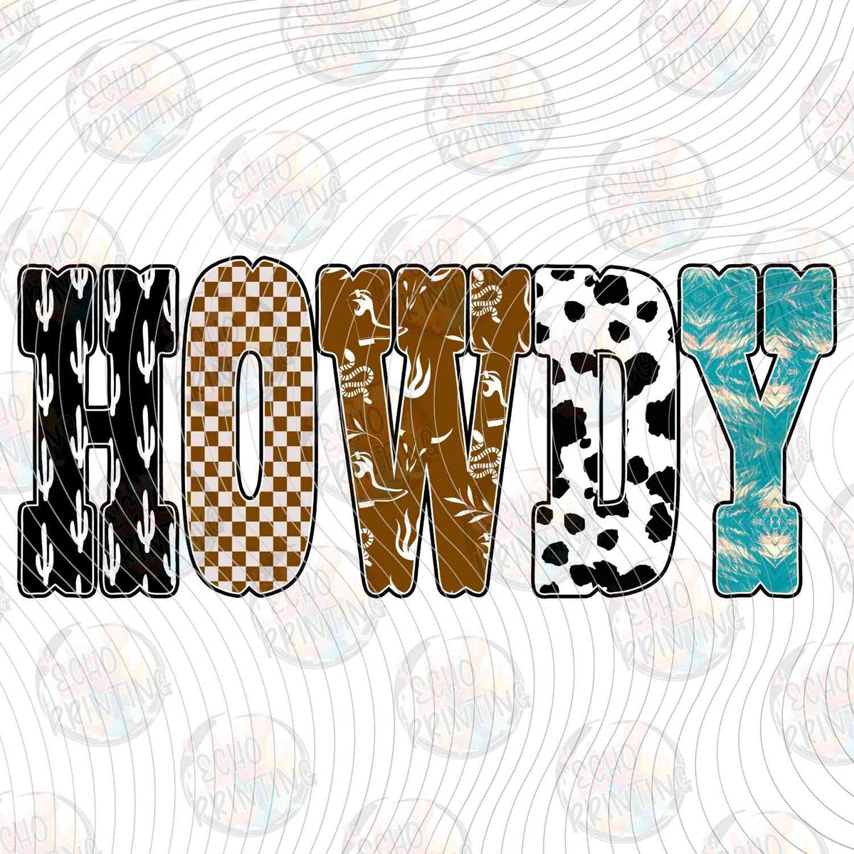 WSTNG 262 - HOWDY COWHIDE AND TURQUOISE LETTERS
