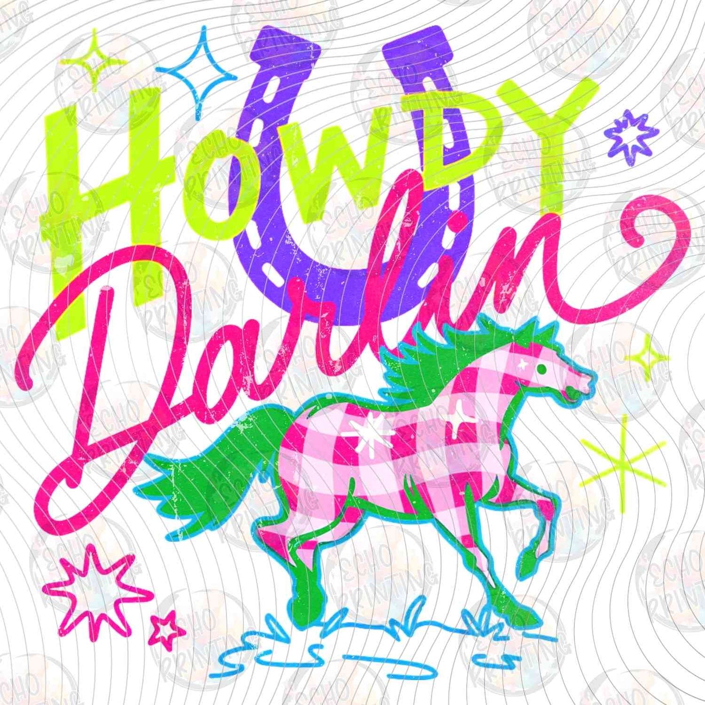 WSTNG 274 - HOWDY DARLIN PINK CHECKERED HORSE