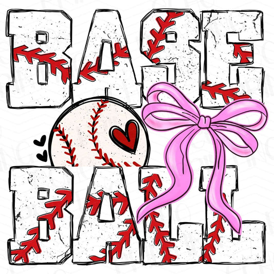 BSB 11 - BASEBALL WITH HEARTS AND PINK BOW