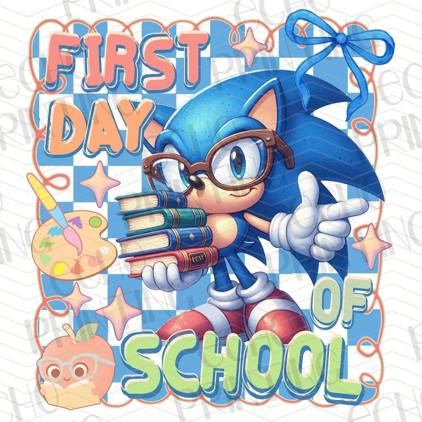BTSG 147 - BLUE HEDGEHOG FIRST DAY OF SCHOOL WITH BOOK STACK
