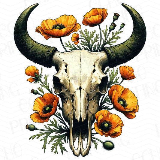 WSTN 16 - FLORAL LONGHORN COW SKULL