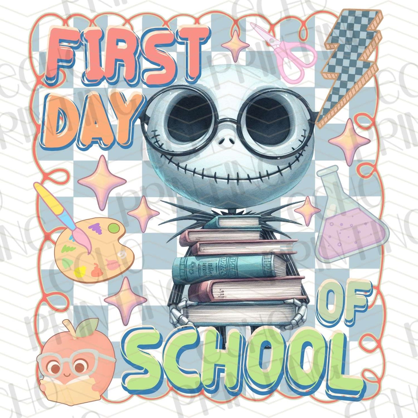 BTS 175 - SKELETON FACE FIRST DAY OF SCHOOL STACKED BOOKS
