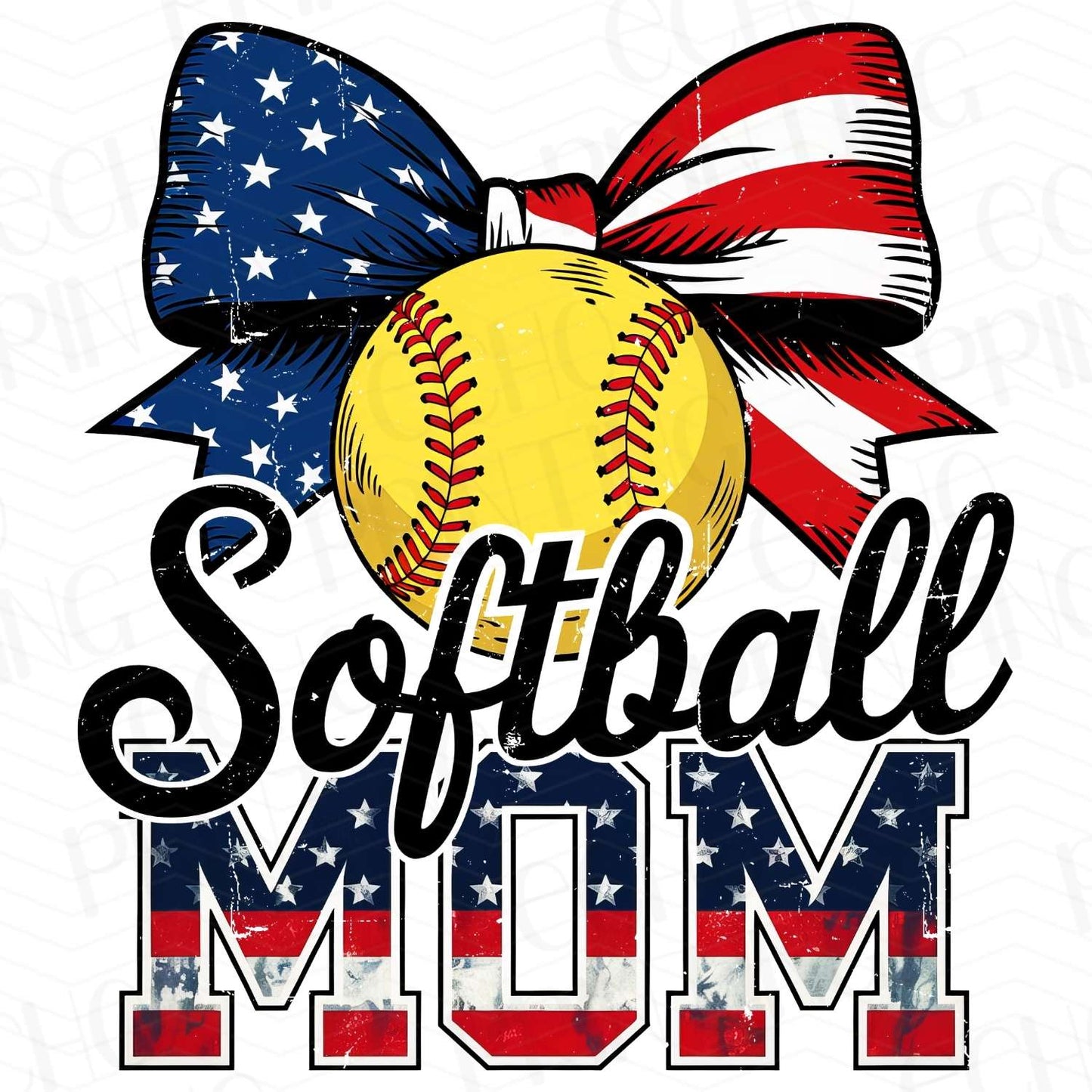 BSB 204 - SOFTBALL MOM WITH AMERICAN FLAG BOW