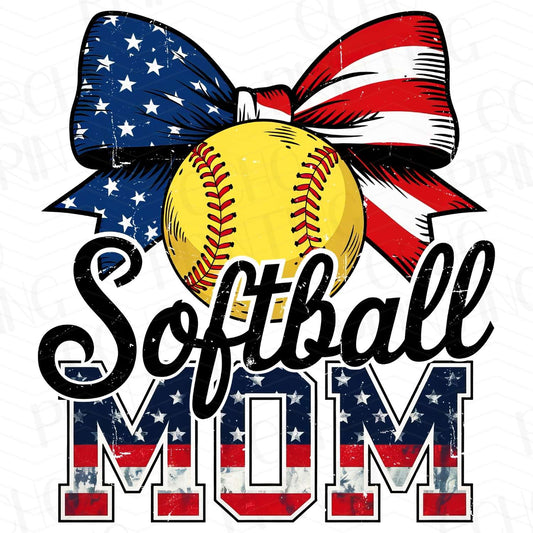 BSB 204 - SOFTBALL MOM WITH AMERICAN FLAG BOW