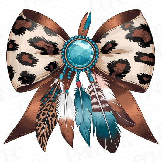 WSTN 23 - BOHO LEOPARD FEATHER BOW