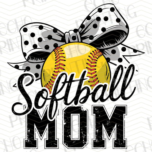 BSB 240 - SOFTBALL MOM IN BLACK AND WHITE POLKA BOW