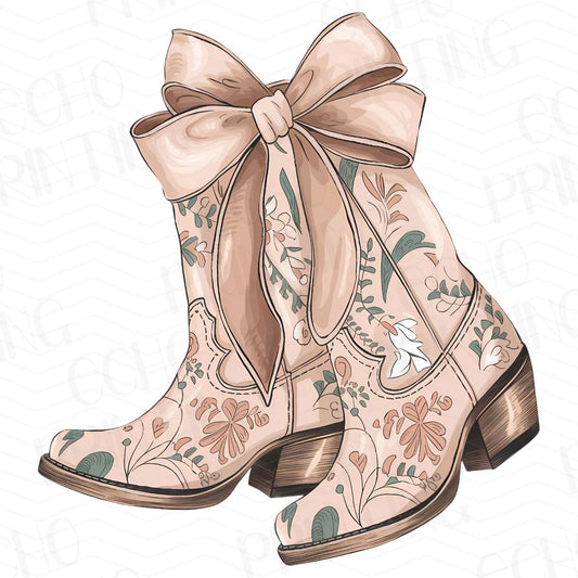 WSTN 29 - FLORAL COWGIRL BOOTS WITH PINK BOW