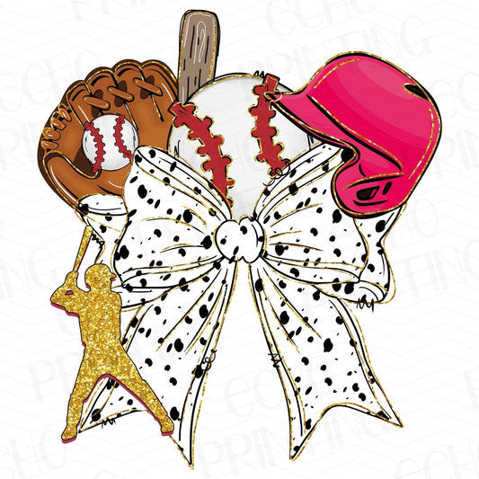 BSB 34 - GIRLY BASEBALL BOW WITH HELMET AND GLOVE