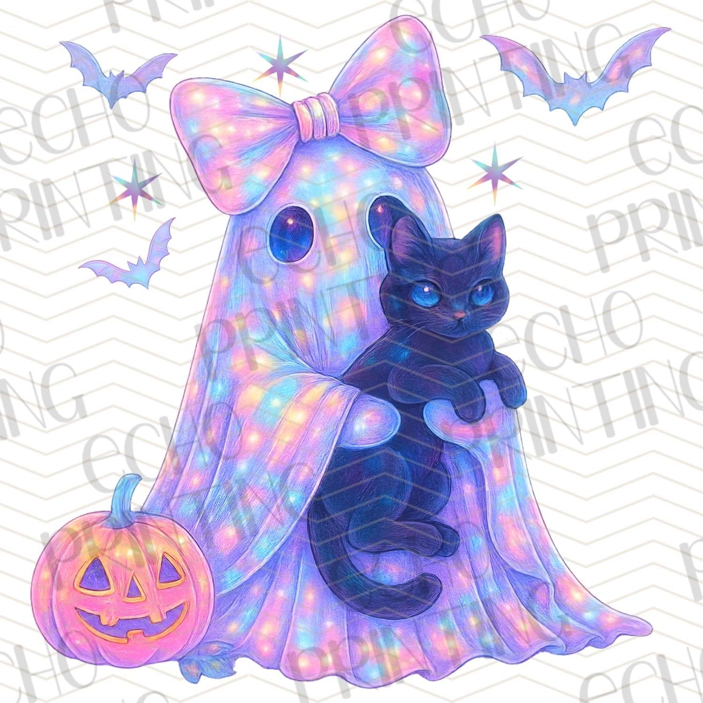 HLW 398 - GHOST WITH BLACK CAT AND BOW