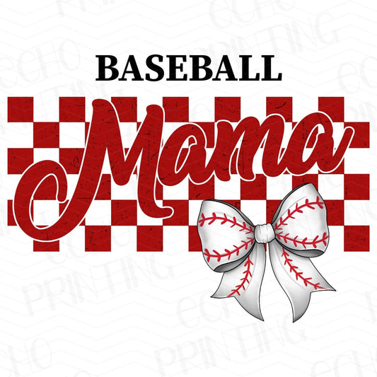 BSB 37 - BASEBALL MAMA WITH RED CHECKERED BOW