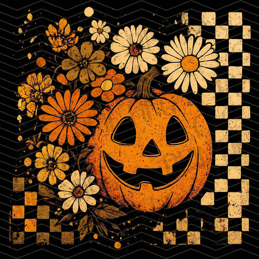 HLW 419 – CHECKERED ORANGE WITH FLORAL JACK-O-LANTERN