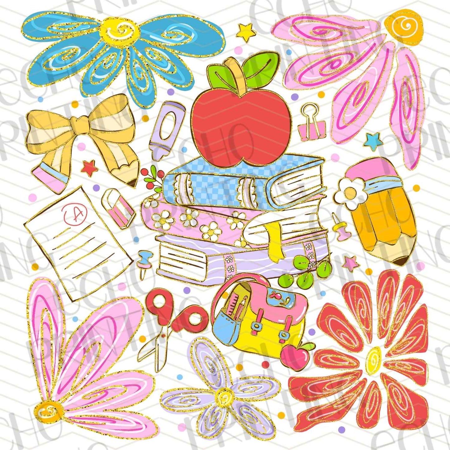 BTSG 243 - COLORFUL SCHOOL SUPPLIES FLORAL