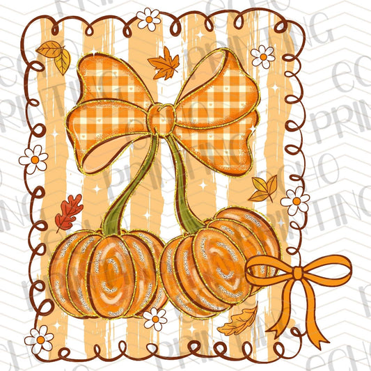 FLTK 326 - ORANGE PLAID BOW WITH FALL PUMPKINS