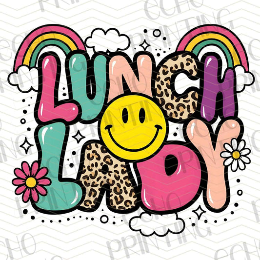 LND 1 – COLORFUL LUNCH LADY WITH RAINBOW AND SMILEY