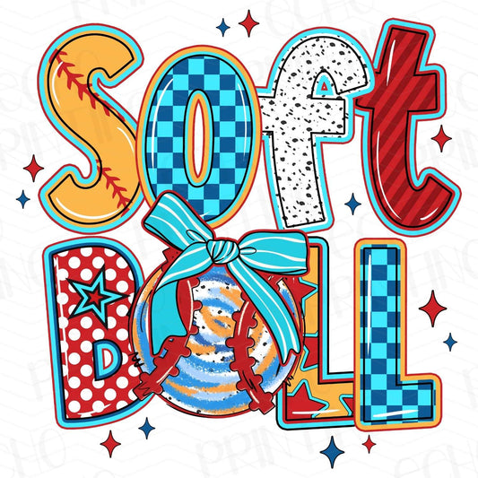 BSB 7 - RETRO SOFTBALL WITH BOW AND STARS