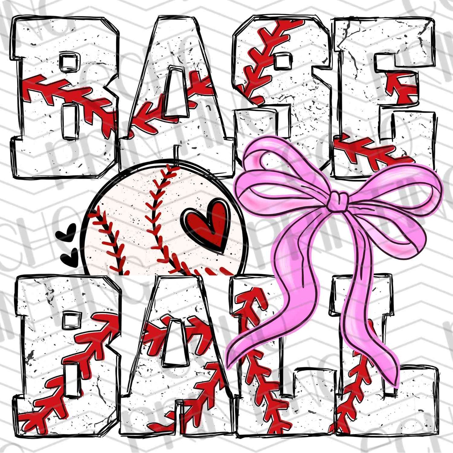 BSBG 11 - BASEBALL WITH HEARTS AND PINK BOW